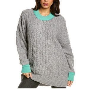 Oversized Gray and Teal Free People Sweater